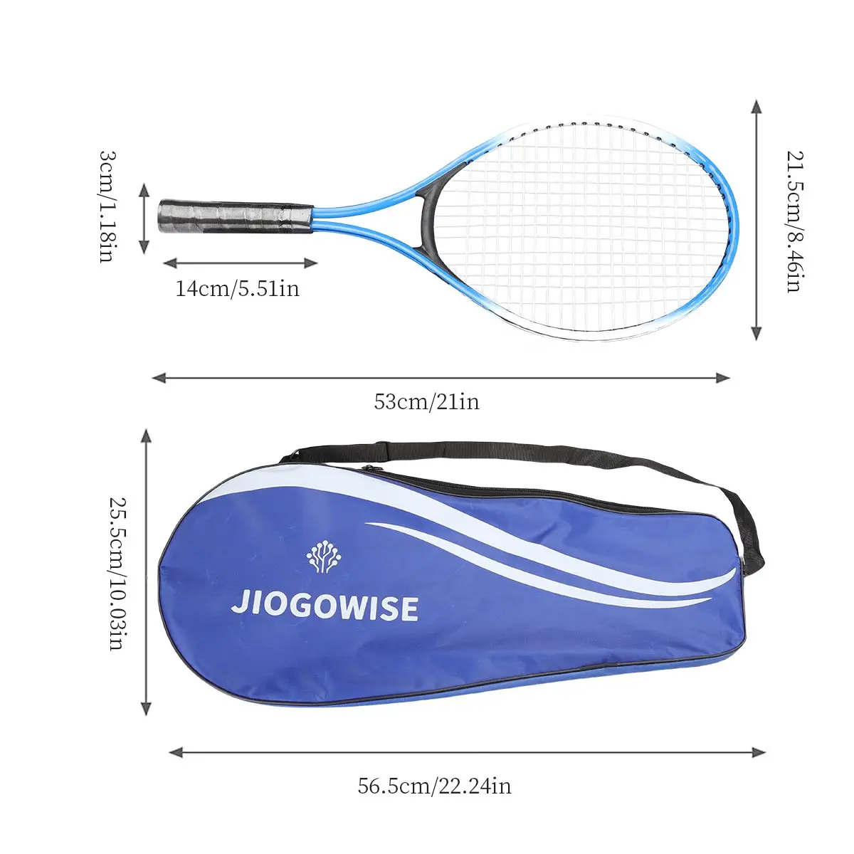 2 stk. tennisracketer inkludert tennisbag og tennissports-treningsracketsett for ungdomsspill utendørs, egnet for nybegynnere