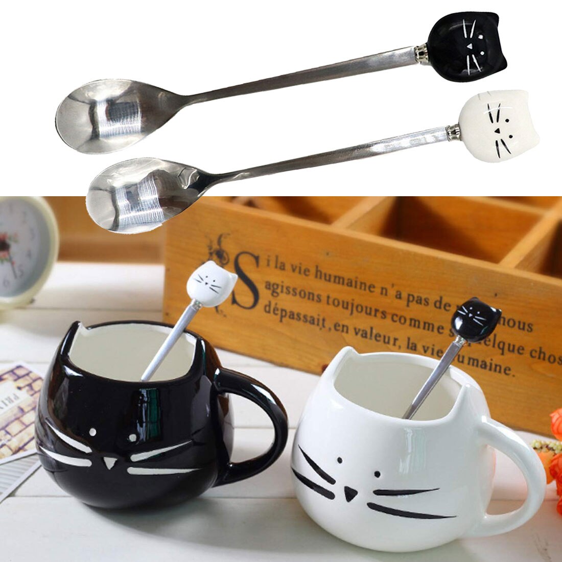 5pcs Stainless Steel Coffee Spoon, Mermaid Spoon, Tea Soup Sugar Dessert Appetizer Seasoning Bistro Spoon Hanging Cup Multi Functional Kitchen Tools