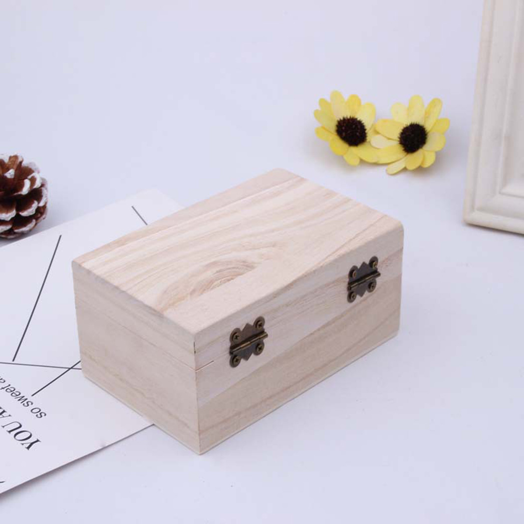 S/M/L Wooden Storage-Box Plain Wood With Lid Multifunction Square Hinged Craft Boxes For Home Supply Storage Decora