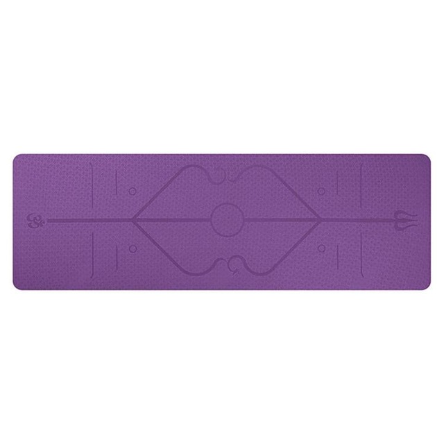 TPE Yoga Mat - 183x61x6mm - Position Line - Non-Slip - Beginner Fitness Pilates: Purple