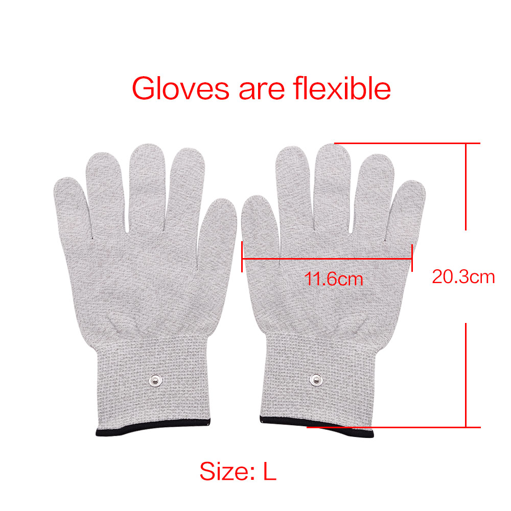 TENS EMS – gants électriques à électrodes, en Fiber d&#39;argent conductrice pour le Massage du corps, coussinets de thérapie physique saine: L gloves and cable