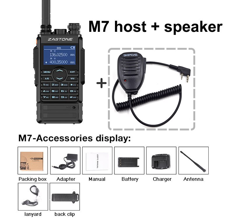 Zastone-walkie-talkie M7, Radio VHF UHF portátil de 5w, batería de 2600Mah, radio bidireccional, FM Ham, 136-174, 400-480Mhz: Add speaker