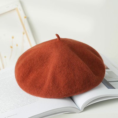 Jahrgang Frauen Mädchen Einfache Baskenmütze Französisch Warme Wolle Winter Mütze Hütte Kappe schlicht Baskenmütze Hüte Einfarbig Elegante Dame Winter kappen: Karamell