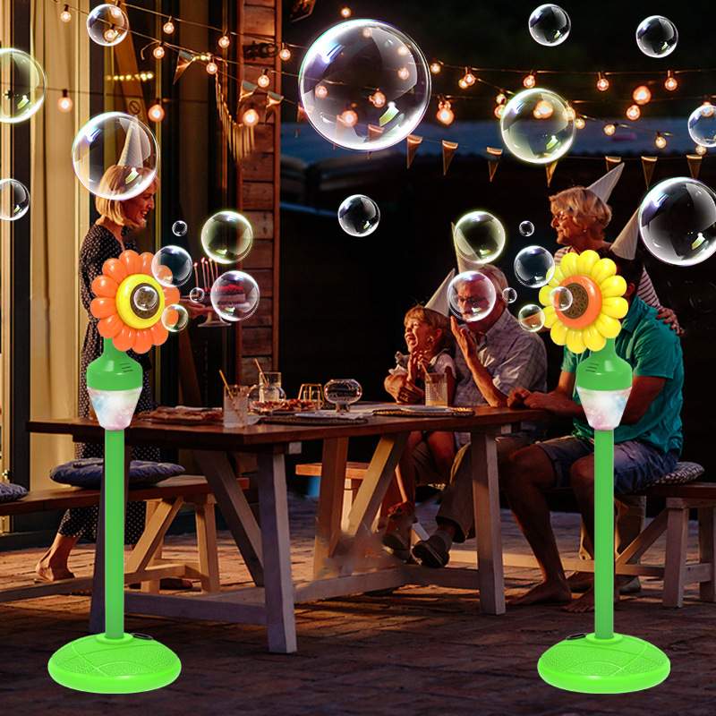 Portable Kids Sunflower Bubble Machine Fully Automatic Standing Bubble Maker Summer Back Garden Outdoor Party Wedding Toy