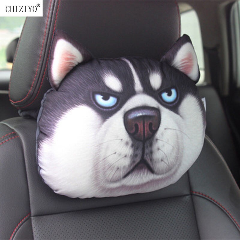 CHIZIYO 1PC 3D Printed Dog Face Auto Car Neck Pillow Seat Head Rest Breathable Cushion Headrest: 8 With Filler
