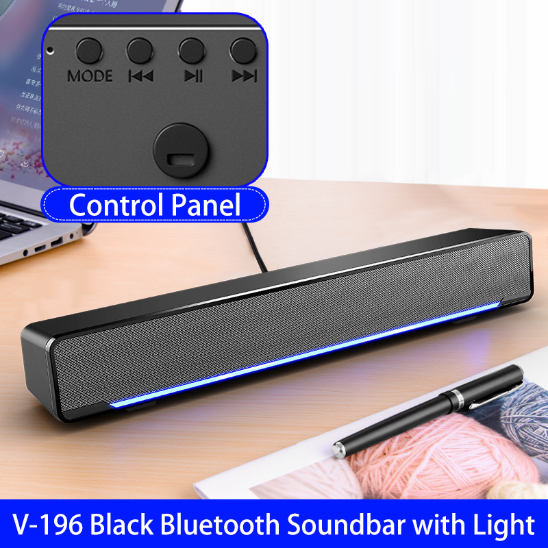 Home Theater Soundbar Desktop Speaker with Bluetooth Microphone USB Jack Dual Loudspeaker Sound Stereo Surround Sound for Home: V-196 Black BT