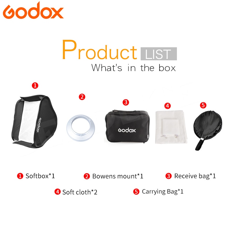 Godox 60 x 60 cm softbox med bowens holder + diffusor foran + bærepose til kamera fotostudio flash lys 60*60 soft box