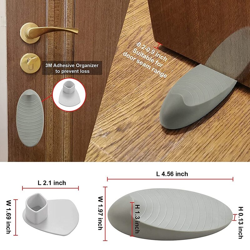 Door Stoppers Rubber Door Stop, Door Wedge Stoppers Heavy Duty Door Jam, Door Stops with Door Holder (3 Pack Gray)