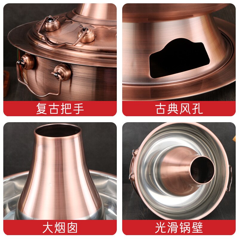 30Cm Verdikte Koperen Hotpot Traditionele Beijing Pot Soep Branden Houtskool Keuken Kookpotten Set Pot Fornuis Snelle kokend