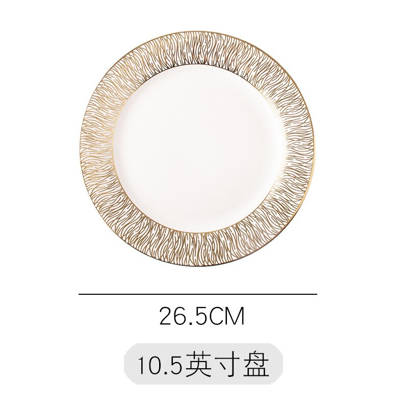 Vaisselle or bord assiette ensemble de luxe cuisine en céramique Restaurant placement nordique Style Steak Western pâtes assiettes Plates: 10.5 inch plate C