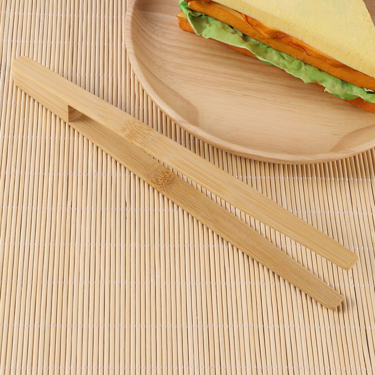 Bamboo Toaster Kitchen Tongs Long Easy Grip Toaster Serving Tongs for Cooking Toast Bread Barbecue Grilling Baking Frying
