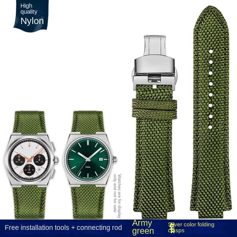 Para reloj de hombre Tissot 1853 Super Player PRX Series T137.410 correa de reloj de cuero de nailon modificado 26-12mm correa de reloj de boca convexa: White black