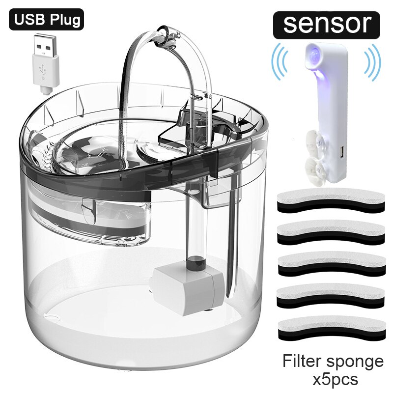 2L Katze Wasser Brunnen Filter Automatische Sensor Trinker Für Katzen Zubringer Haustier Wasser Spender LED Auto Trinken Brunnen Für Katzen: A-FilterX5-SensorX1