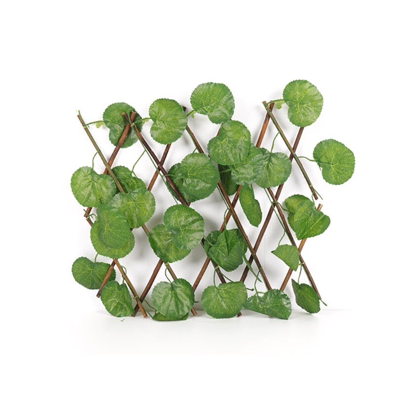 Retractable Trellis Fence with Artificial Green Leaves Simulation Plant Adjustable Expanding Wooden Hedge Privacy Screen