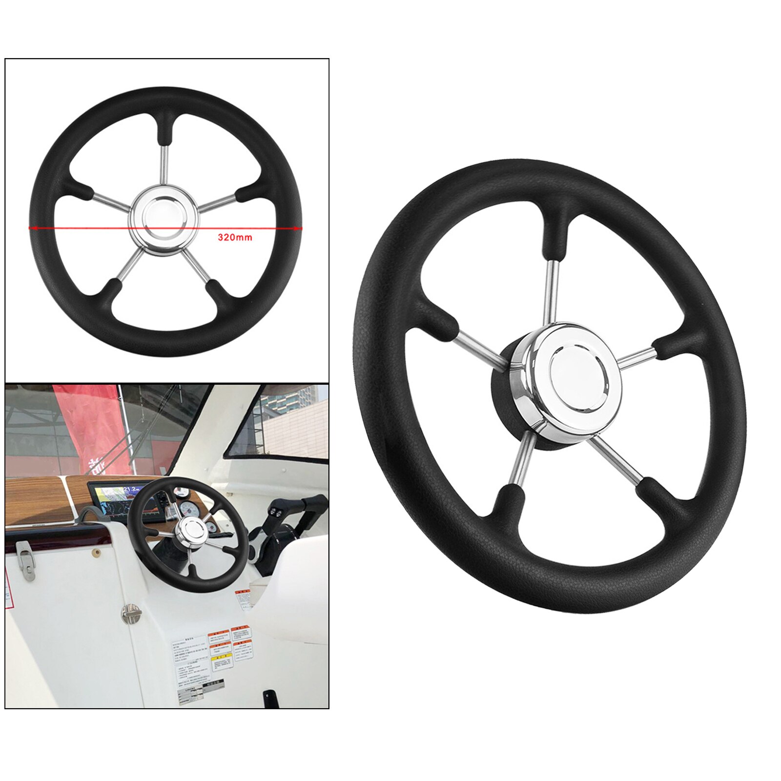 Volant de bateau en polyuréthane à 5 rayons, en acier inoxydable 304, matériau moussant, Yacht 15 degrés, plat, 12.6 pouces