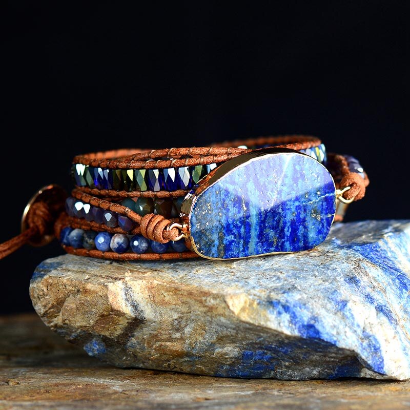 Braccialetti dell&#39;involucro esclusivi con le pietre naturali lapislazzuli cinturino in pelle intrecciata perline bracciali gioielli Femme Dropshipping