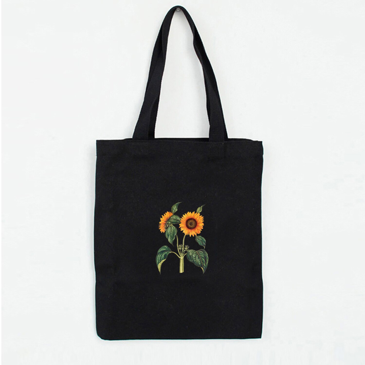 Donne Eleganti Sacchetti di Tela di Acquisto di Eco Riutilizzabile Dolce Dell'annata Delle Signore Letterario Borse Donne Borse da Spiaggia Sun Flower Stampato Colorato: W120BLACK
