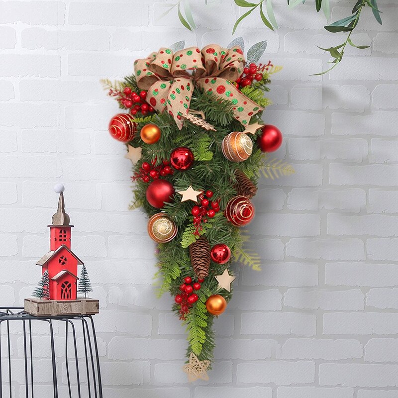 23.6 tommer bondegård kunstig juledråbe swag dør swag dekoration med bær, fyrretræ til indendørs og væg hjem