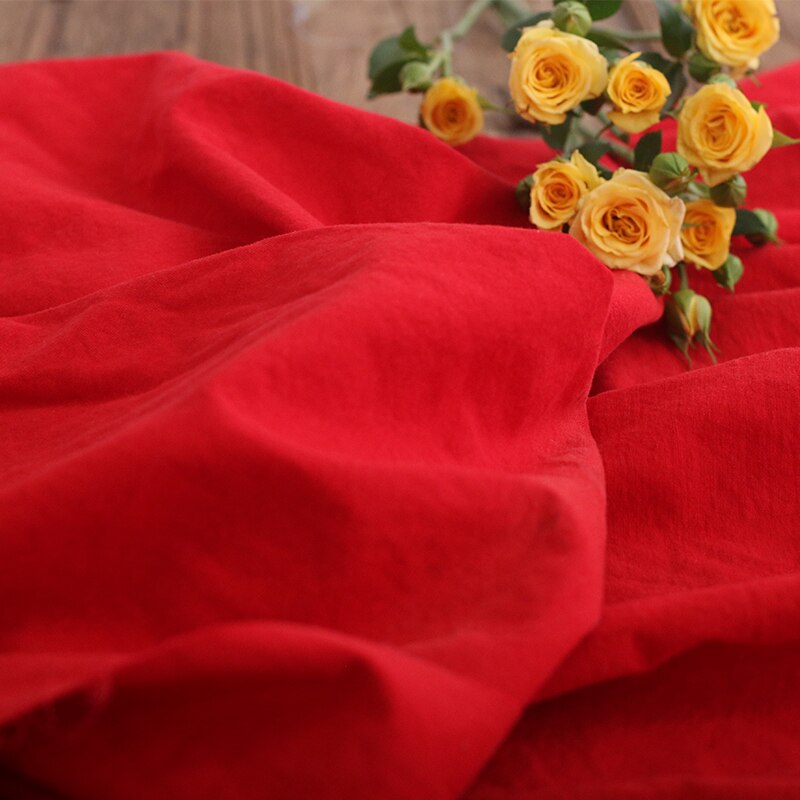 Tela para prendas de vestir de algodón tejido rojo de sarga lavada para hacer ropa, falda, tops, diy