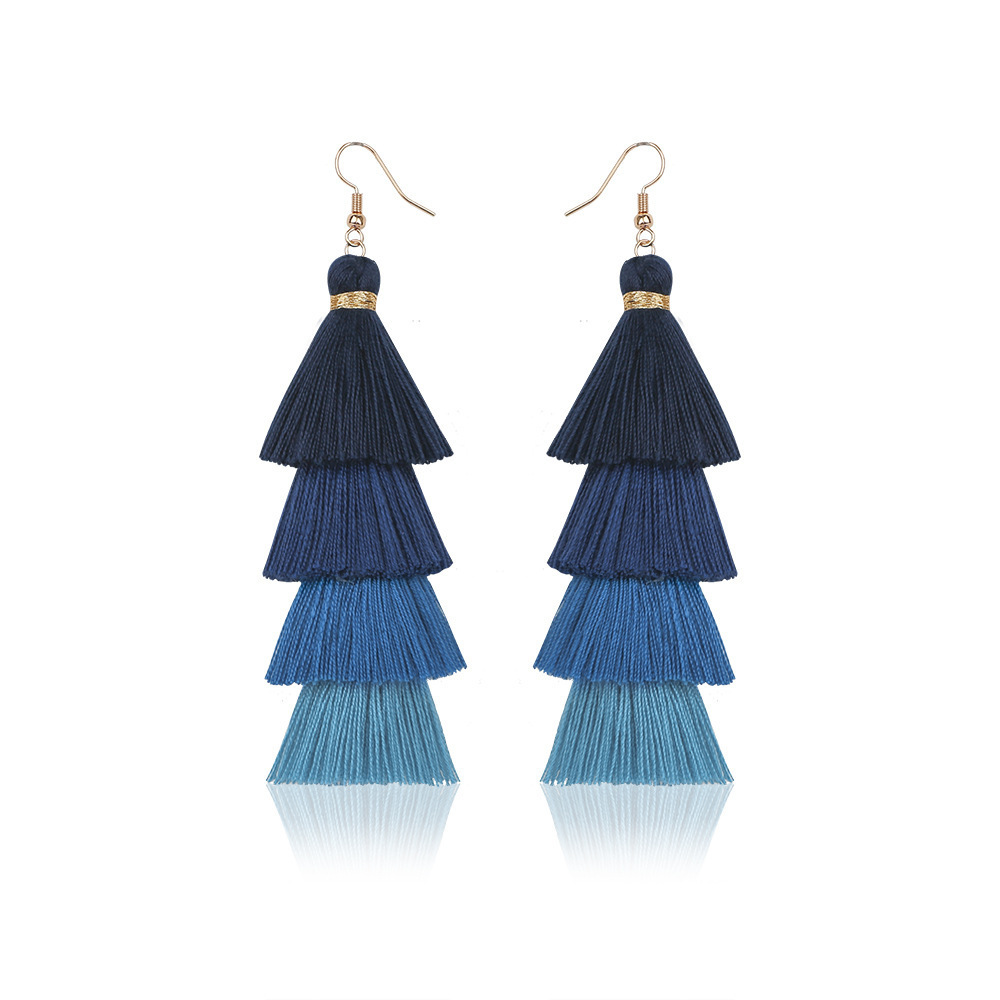 Bohemian 4 Gelaagde Kwastje Oorbellen Voor Vrouwen Etnische Lange Fringe Multi kleur Verklaring Dangle Earring Meisjesschoenen Sieraden: Imitation Rhodium Plated