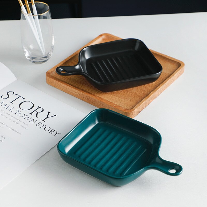 Prosty kolor nordycki szkliwione ceramiczne blacha robić pieczenia kreatywny uchwyt zachodniej taca gastronomiczna strona główna taca śniadaniowa piekarnik makaron pieczony ryż