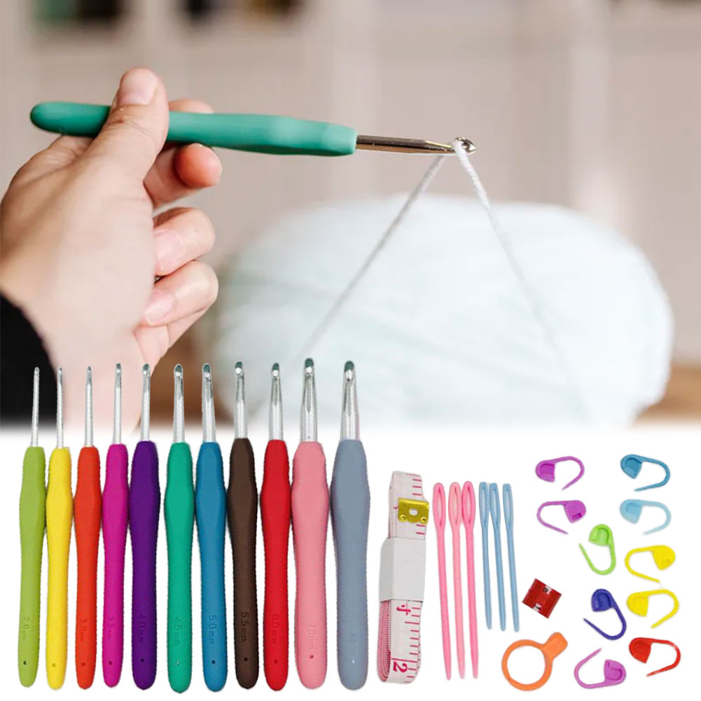 Juego de ganchos de ganchillo para mamá y abuela, Kit de agujas de tejer de hilo con estuche, mango ergonómico, 11 tamaños, coloridos,