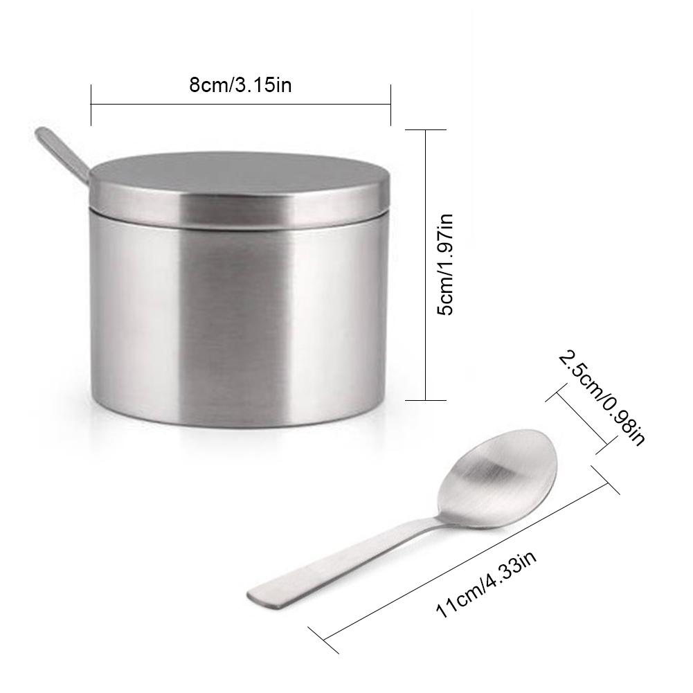 304 Stainless Steel Seasoning Jar Cylindrical Salt Sugar Cans With Spoon Kitchen Utensils Spice Box Supplies