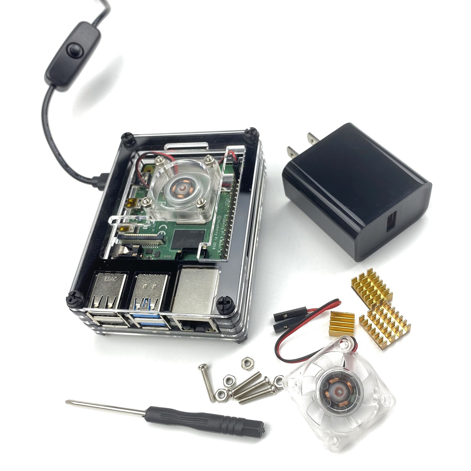 S ROBOT Raspberry Pi 4 case kit with heat sink & Cooling fan & type-c USB cable with On/Off Switch & Power Supply RPI107