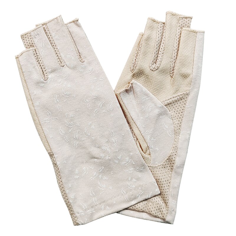 Mode Vrouwen Katoen Dot Zomer Vingerloze Half Vinger Anti-Skid Zon Bescherming Afdrukken Anti-Uv Dunne Korte Rijden handschoenen: 42BBeige