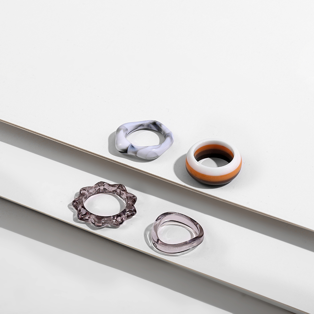 conjunto de anillos de resina acrílica transparente Multicolor geométrico para mujer, anillo de dedo apilable redondo de arcoíris a la , joyería de: Verde