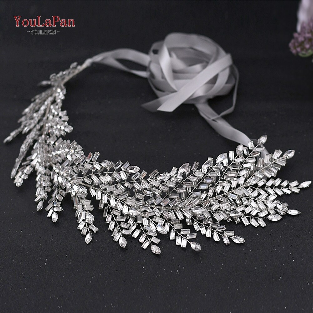 YouLaPan SH312 Silver Diamond Wedding Belt Wedding Dress Belts with Rhinestones Belt Dress Sash Belt Bride Belt Jeweled Belt: gray ribbon