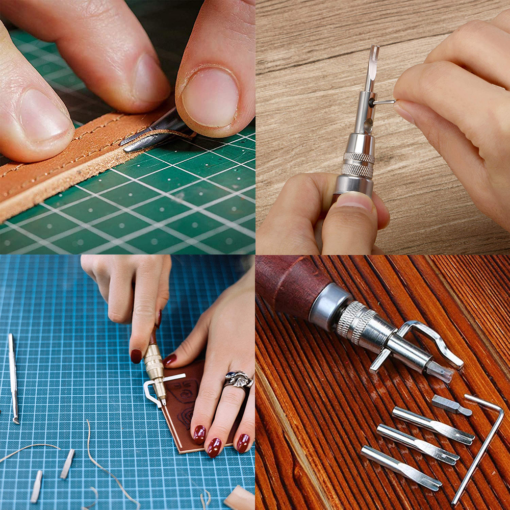 Herramienta de Groover de cuero, herramientas de corte para tallado de cuero, costura ajustable, dobladillo, biselador de bordes
