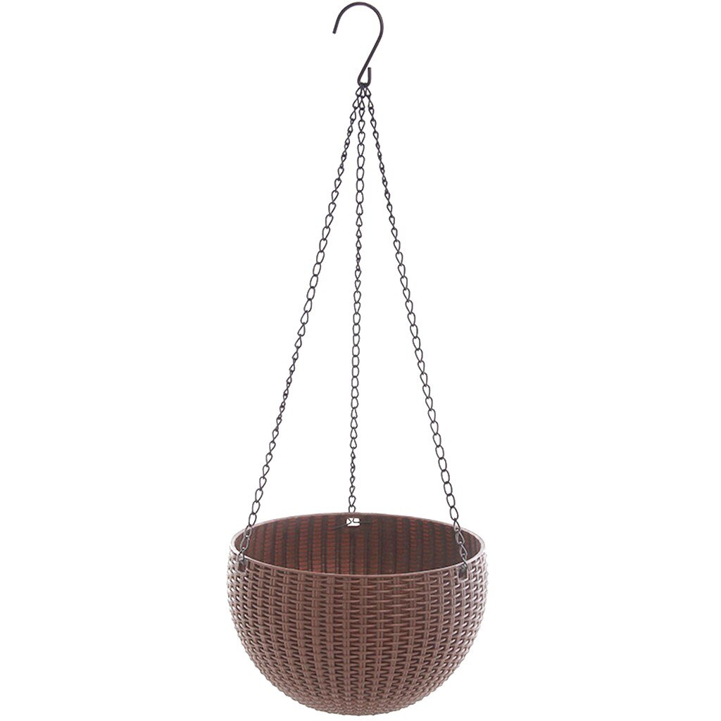 20# Chain Hanging Planter Round Self-watering Basket Automatic Water Supply Flowerpot Resin Woven Wicker Style Flower Pot: Coffee