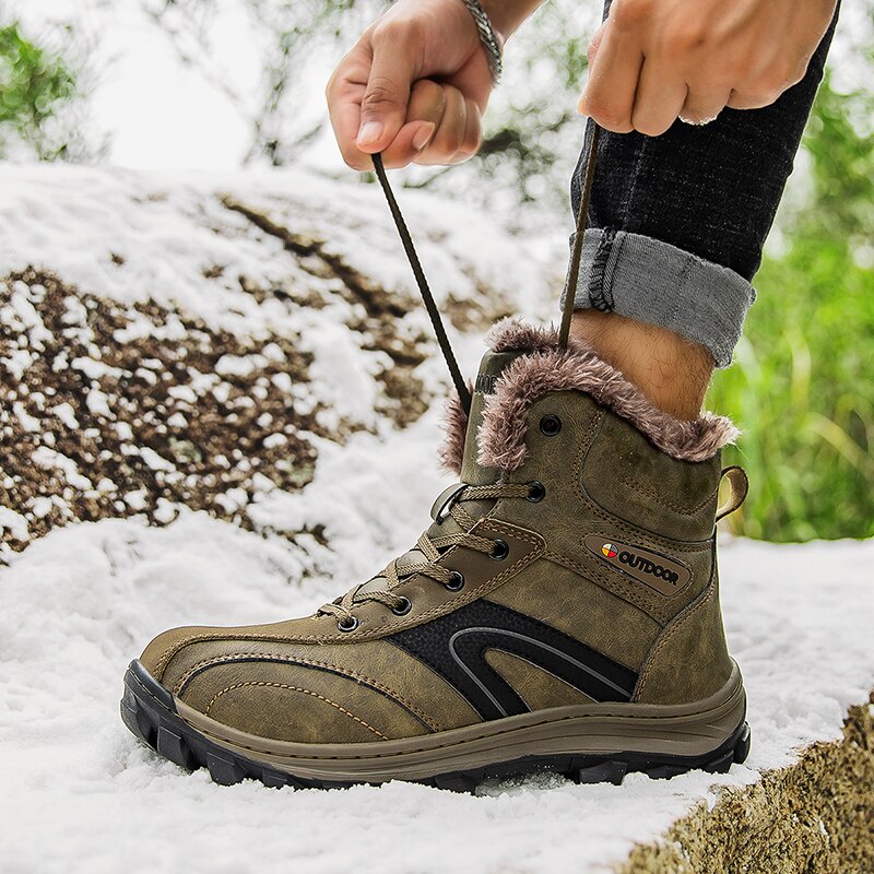 Sneakers Mannen Schoenen Met Bont Warm Houden Lederen Timber Land Werk Laarzen Mens Voet Outdoor Waterdichte Mannelijke Wandelschoenen