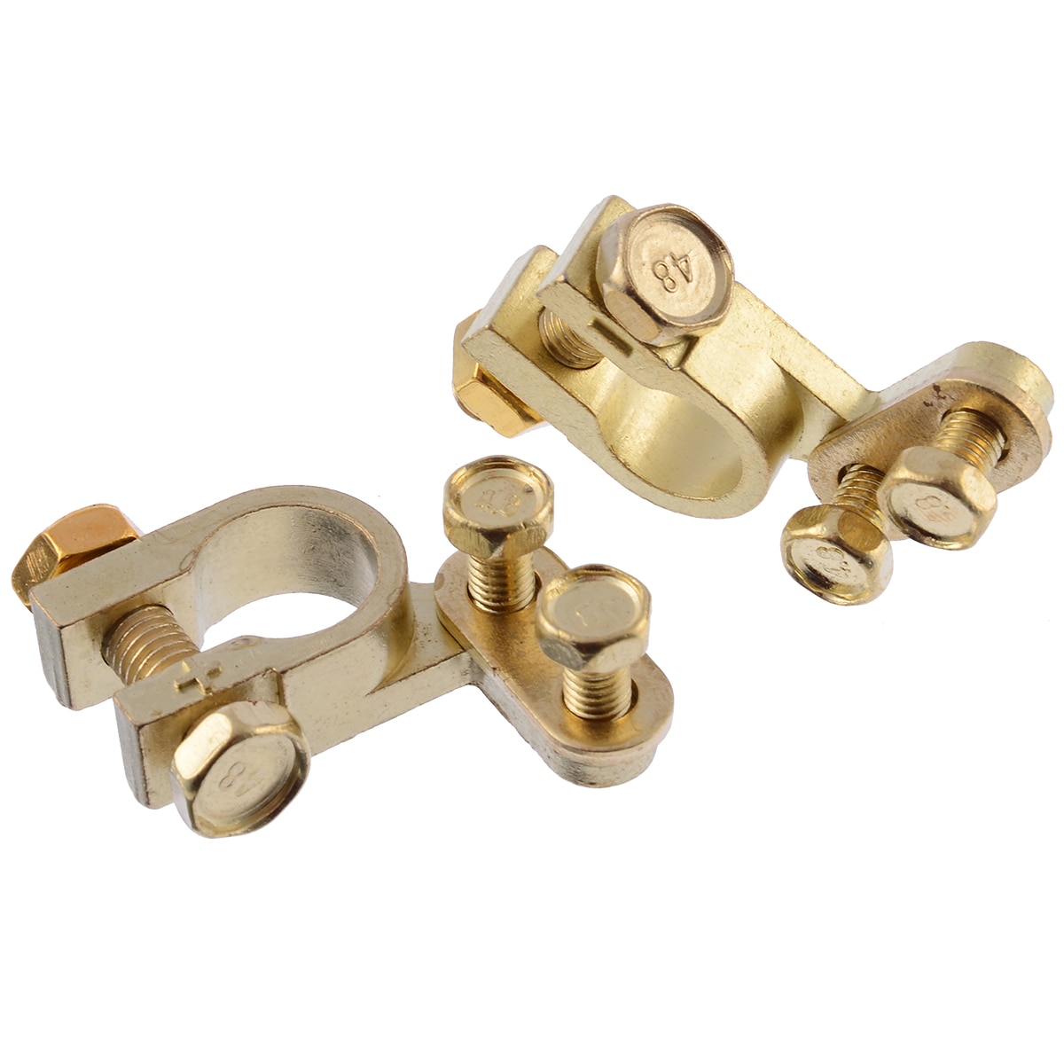 Terminal de batería para vehículos pequeños, 35mm, positivo, 34mm, negativo, chapado en oro, Universal, 1 par