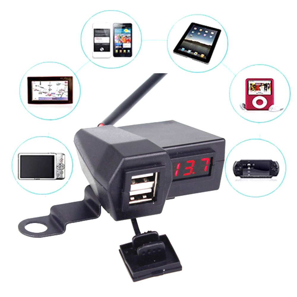 4 in 1 Double USB Adapter Waterproof Motorcycle Charger Support Installation with Switch Button