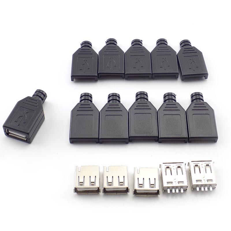 1/5/10 stücke DIY Stecker Stecker Typ A Buchse USB 2,0 Typ A Stecker USB 4Pin Adapter Buchse Solder stecker Mit Schwarz Kunststoff Abdeckung
