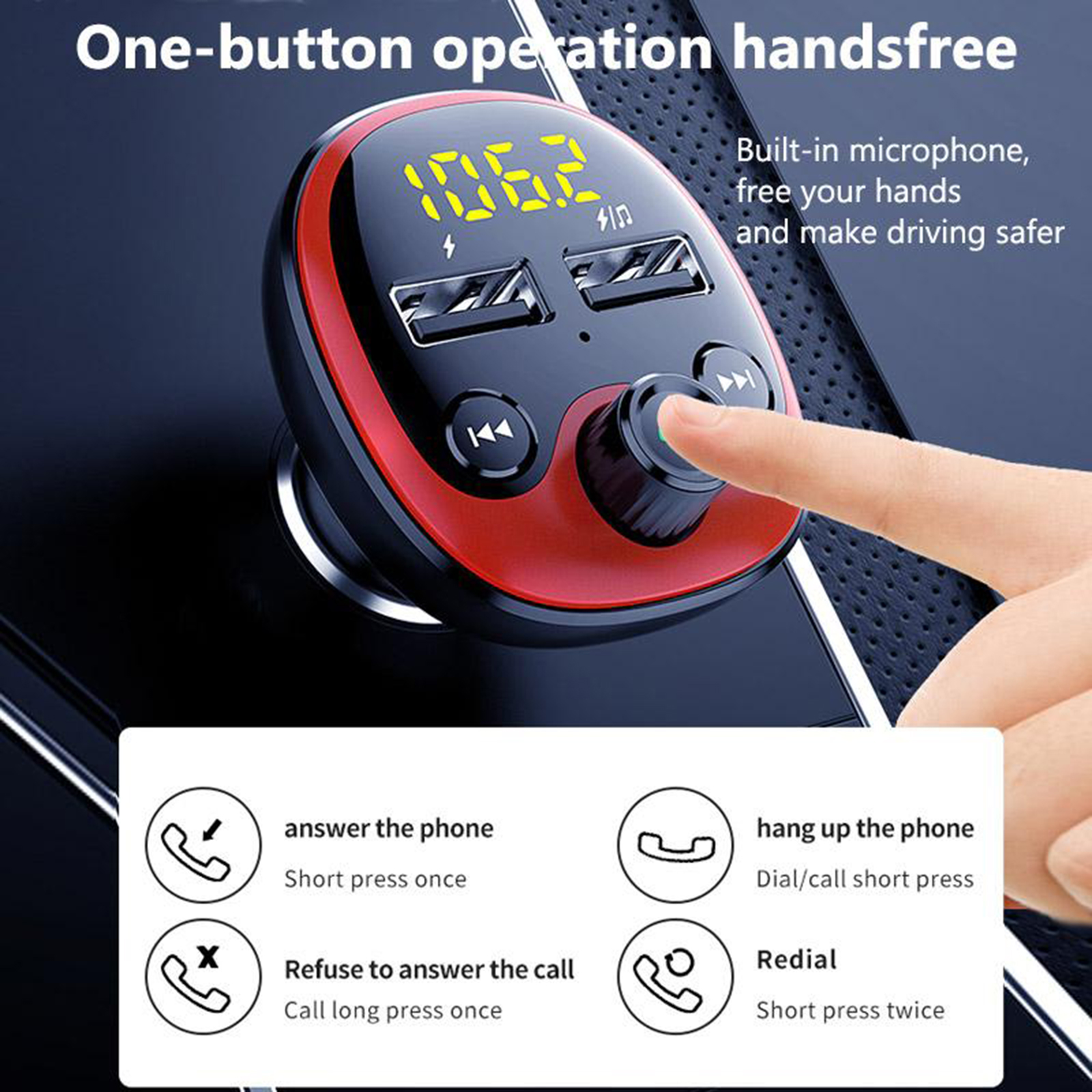Bluetooth Car Kit Hands-Free FM Transmitters Audio Receiver USB Charger