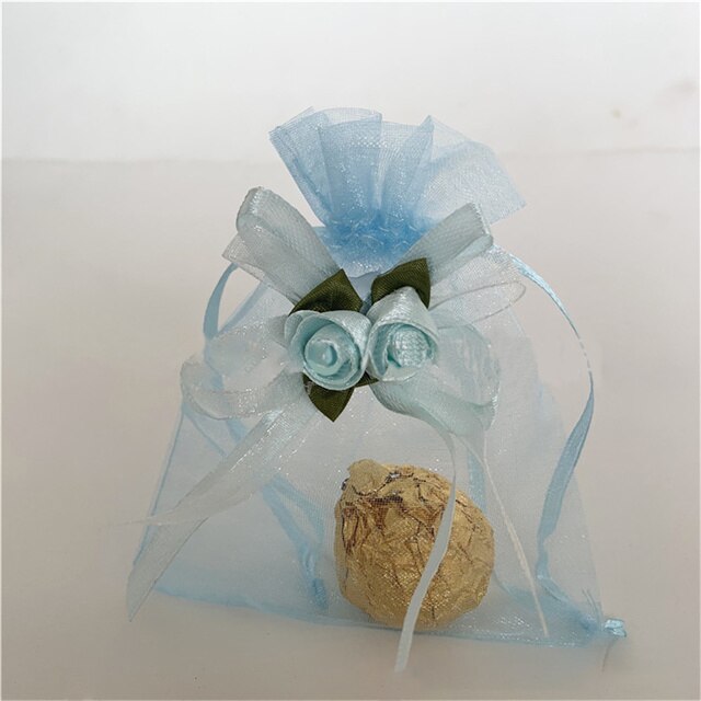 Dun Kleurrijke Kleine Sieraden Verpakking Zak Tulp Mesh Bag Sieraden Verpakking Bag Organza Rose Tasje Voor Snoep: Light blue  10 12