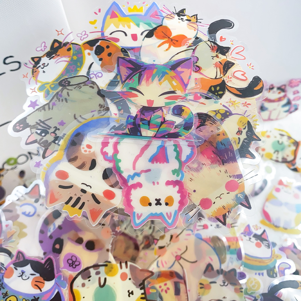 50 stuks cartoon schattige katten PET-stickers stickers voor telefoon laptop notebook skateboard gitaar DIY esthetische transparante stickers