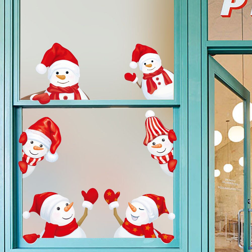 Removable Christmas Window Decal Santa Claus Snowman Stickers Winter Wall Stickers for Kids Room Year Christmas Window Decor