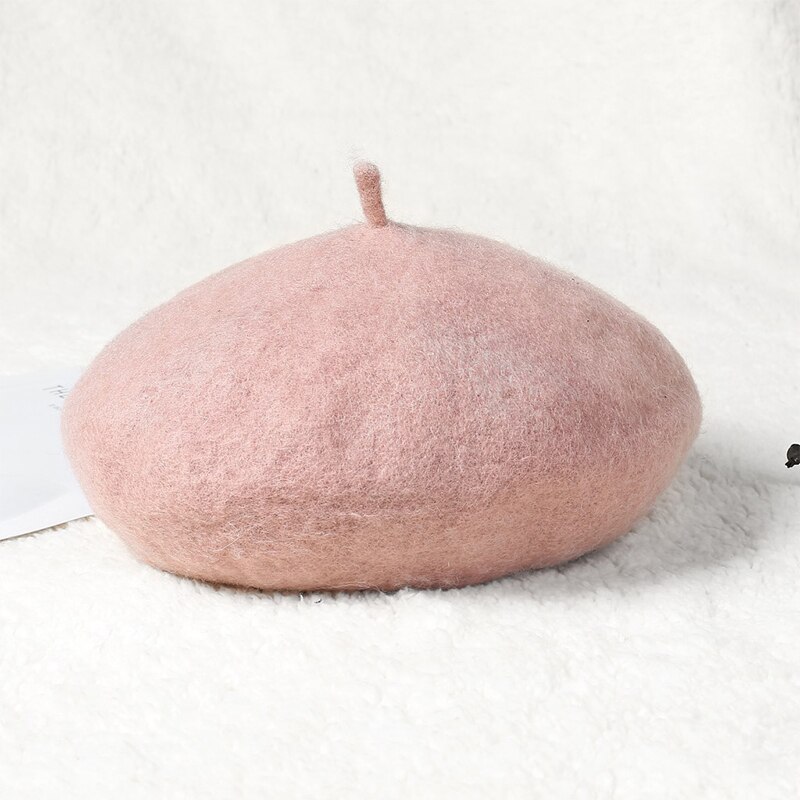 Neue frauen warme herbst und Winter wolle solide Mütze wolle Wolle Hütte retro schlicht Baskenmütze elegante frauen Winter Hütte Femme kappe: hell Rosa