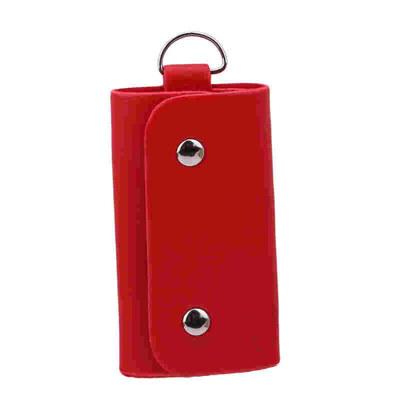 Pochette à clés en cuir PU pour hommes et femmes, organiseur de porte-clés clés, portefeuille à la , solide, porte-clé de voiture, porte-clé de ménagère: Red