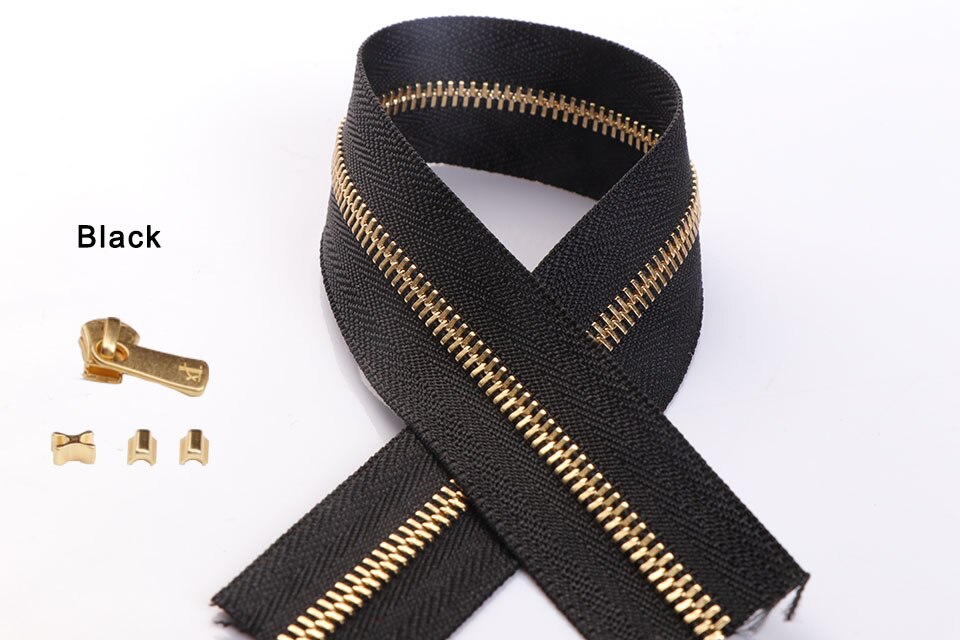 2 set *25cm ykk dragkedja med excella blixtlås avdragare leathercraft  #3/#5 metall dragkedja koppartänder handväska handväska hårdvara: Svart / Storlek 3