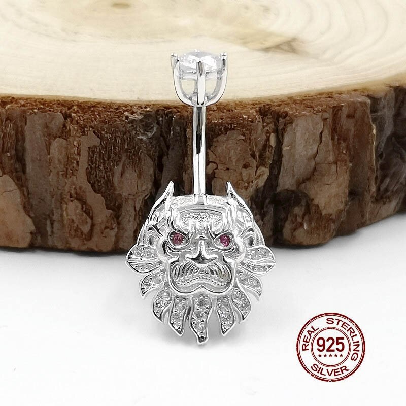 HelloLook Löwe Nabel durchbohren Ring 925 Sterling Silber Bauch Buttton Ring für Frauen 925 Silber Bauch durchbohren Körper Schmuck