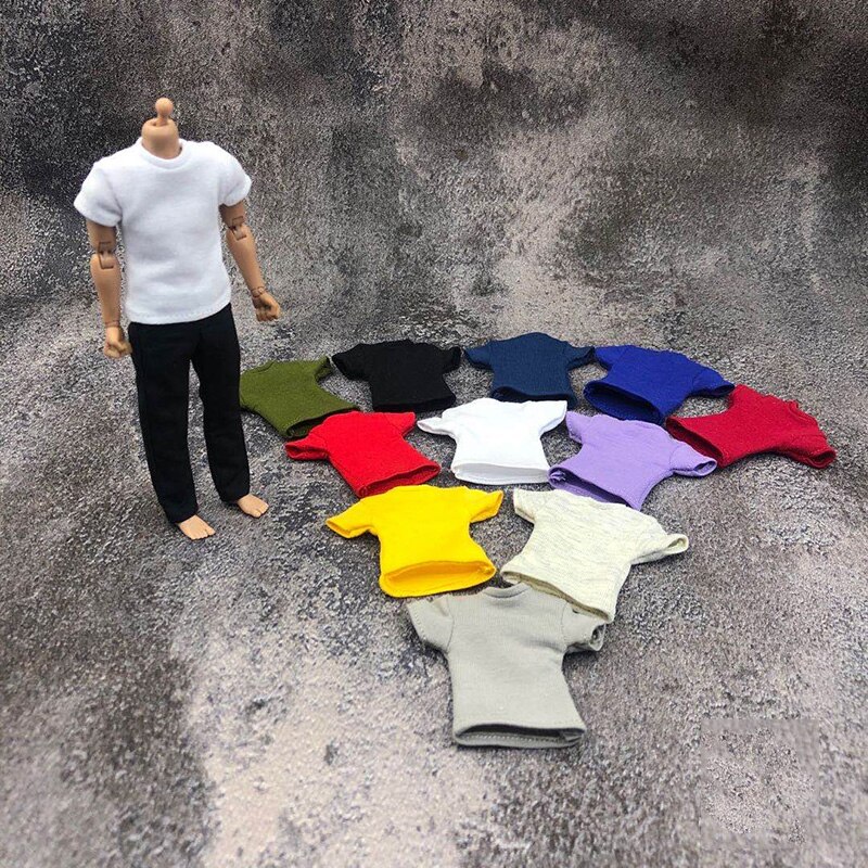 Figurine homme/femme, échelle 1/12, vêtements, couleur unie, T-shirt court, accessoire pour modèle de figurine d'action 6 pouces, en Stock