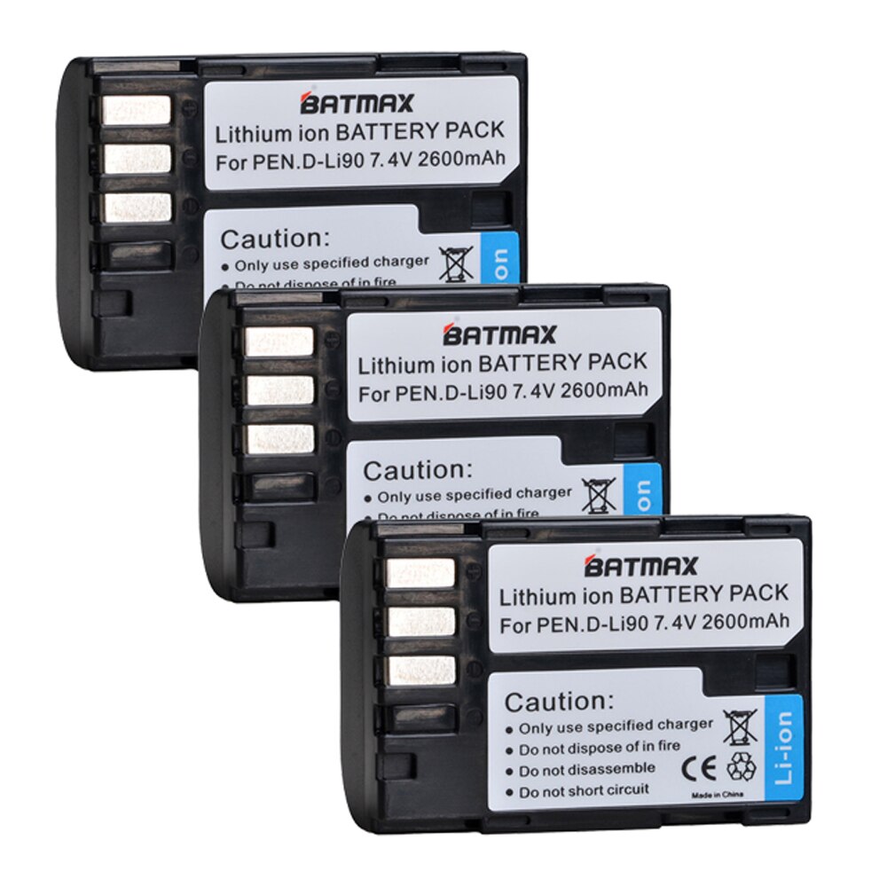 Batmax D-LI90 DLI90 D Li90 batería + LED Dual cargador con el tipo C PortFor PENTAX K-7 K-7D K-5 K-5 II 645D K01 K-3 K-3 II 645Z L15: 3 battery