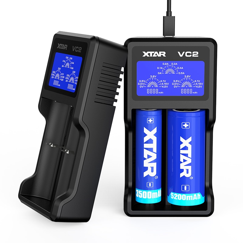 XTAR Battery Charger Set VC2 VC4 LCD Charger Micro-USB Powered 5V 2.1A 3.6V 3.7V 20700 21700 18650 Battery Charger XTAR VC2 VC4