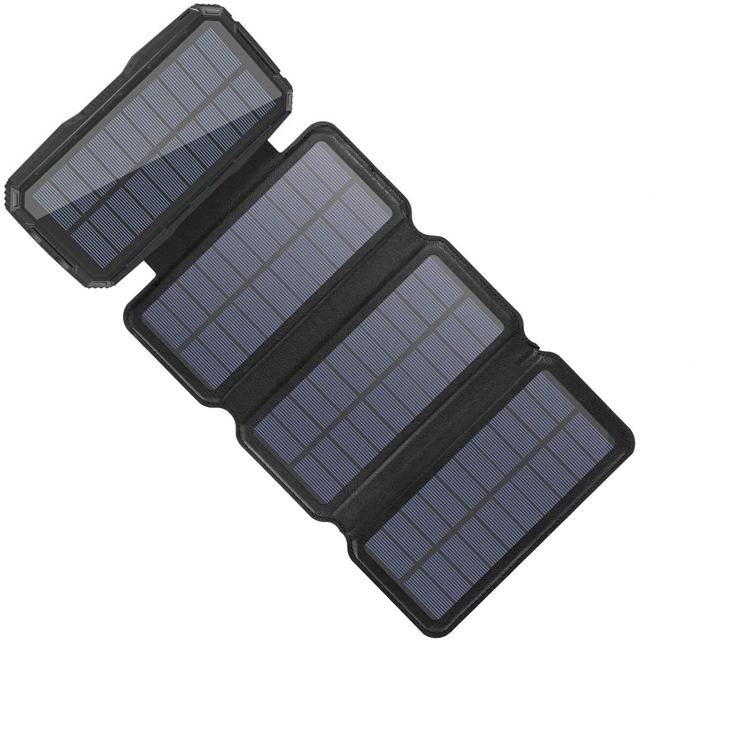 Solar Charger 26800mAh PD Portable Power Bank 5 Panels 7.5W High Efficiency With Ultra Bright 60-LED Panel Light and Flashlight: 4 Panels Black