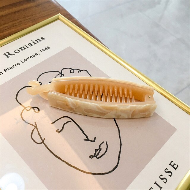 Vintage luipaard acetaat haarklemmen bananenklemmen vrouwen draaiende clips haarklemmen haarklemmen haaraccessoires: Beige